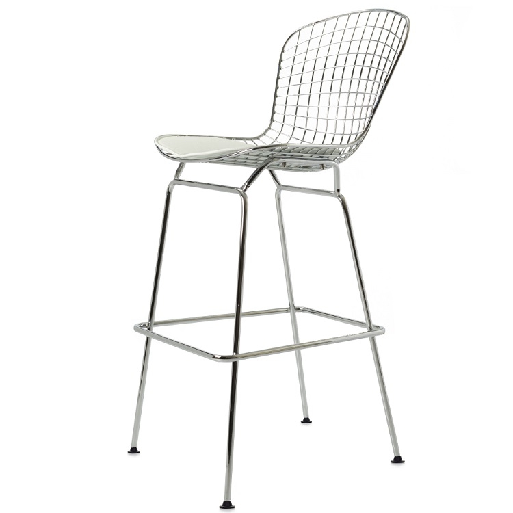 Harry Bertoia style, Barkruk Bertoia Barstool wit leder wit