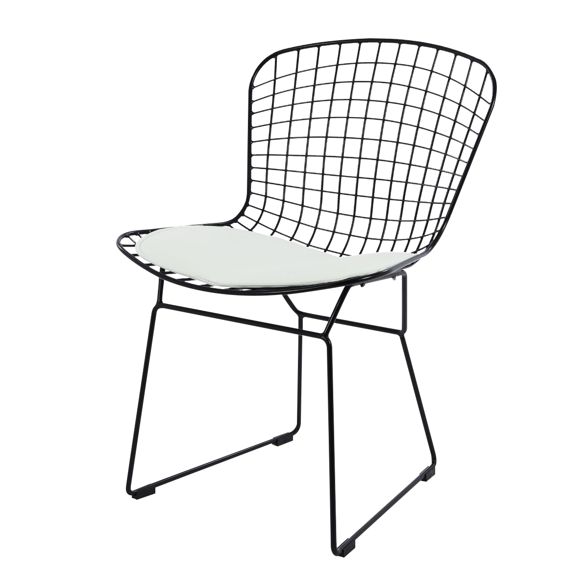 Harry Bertoia style, Eetkamerstoel Bertoia Zwart frame zwart kussen wit