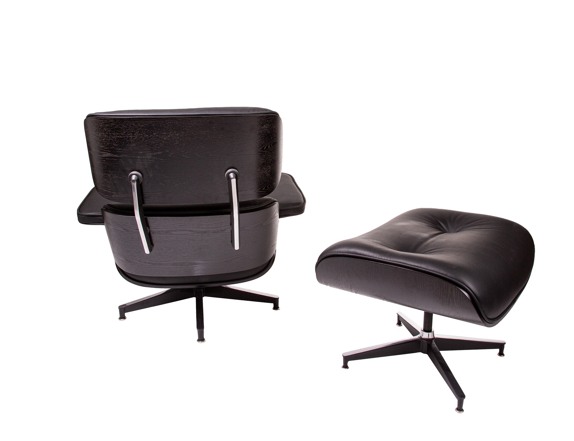 Charles Eames style, Lounge stoel met Hocker EA670 zwart zwart Zwarte base