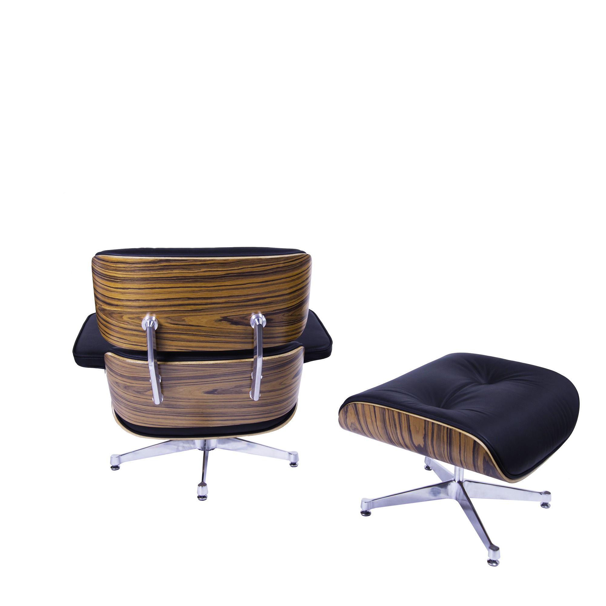 Charles Eames style, Lounge stoel met Hocker EA670 zwart Palisander Gepolijste voet