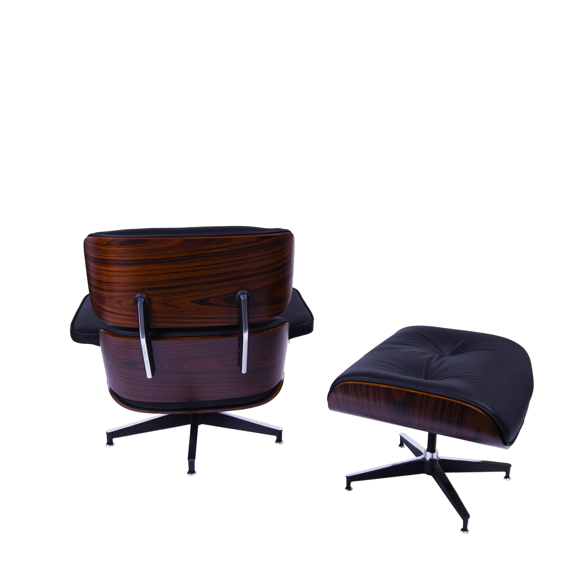 Charles Eames style, Lounge stoel met Hocker EA670 XL zwart Rosewood Zwarte base