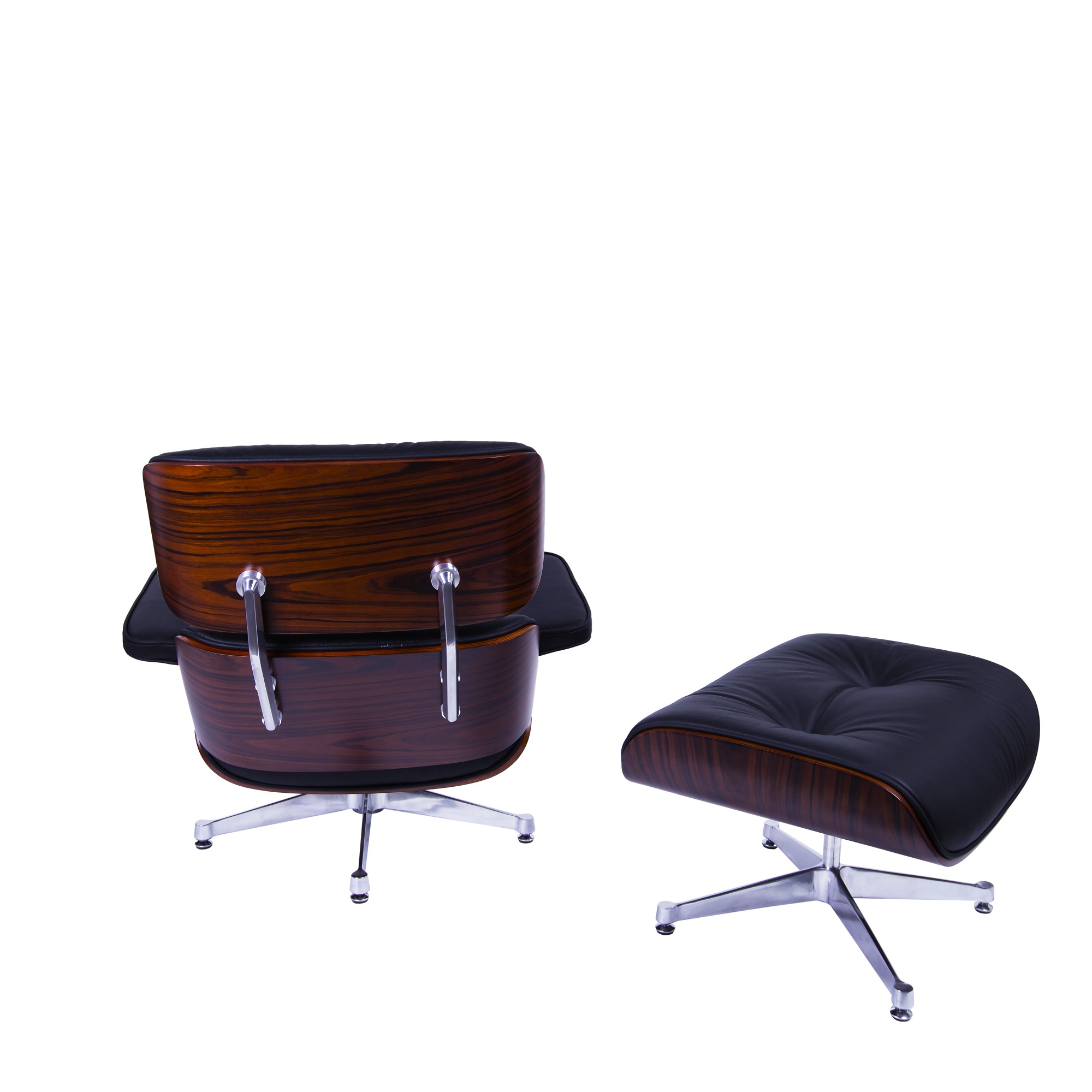 Charles Eames style, Lounge stoel met Hocker EA670 XL zwart Rosewood Gepolijste voet