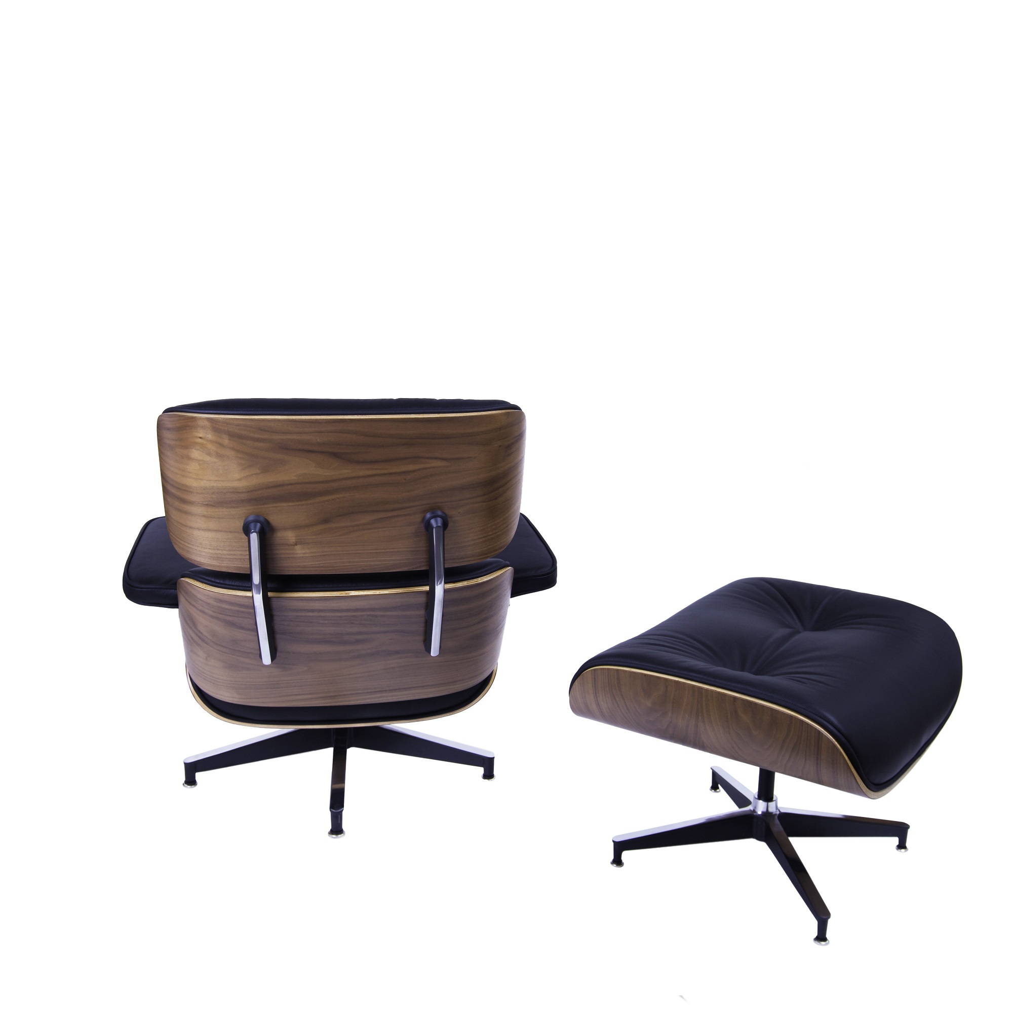 Charles Eames style, Lounge stoel met Hocker EA670 zwart Walnoot Zwarte base