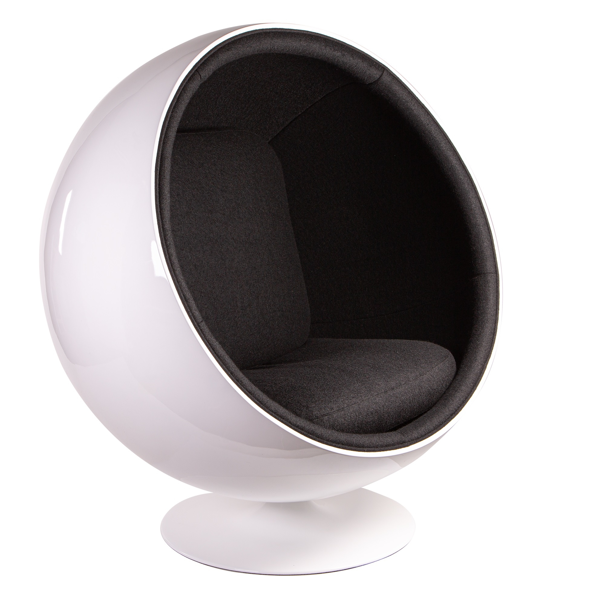 Eero Aarnio style, Lounge stoel Ball Chair Glasvezel wit Wol zwart