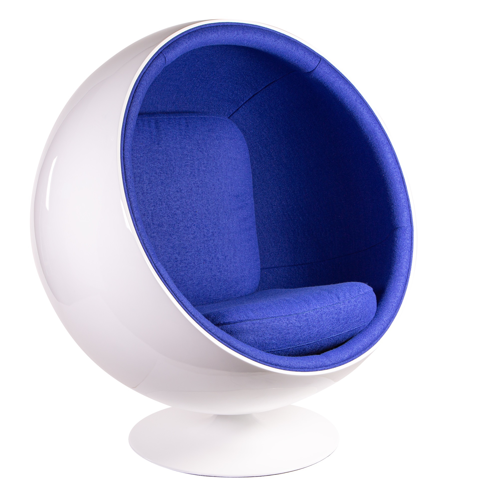Eero Aarnio style, Lounge stoel Ball Chair Glasvezel wit Wol donkerblauw