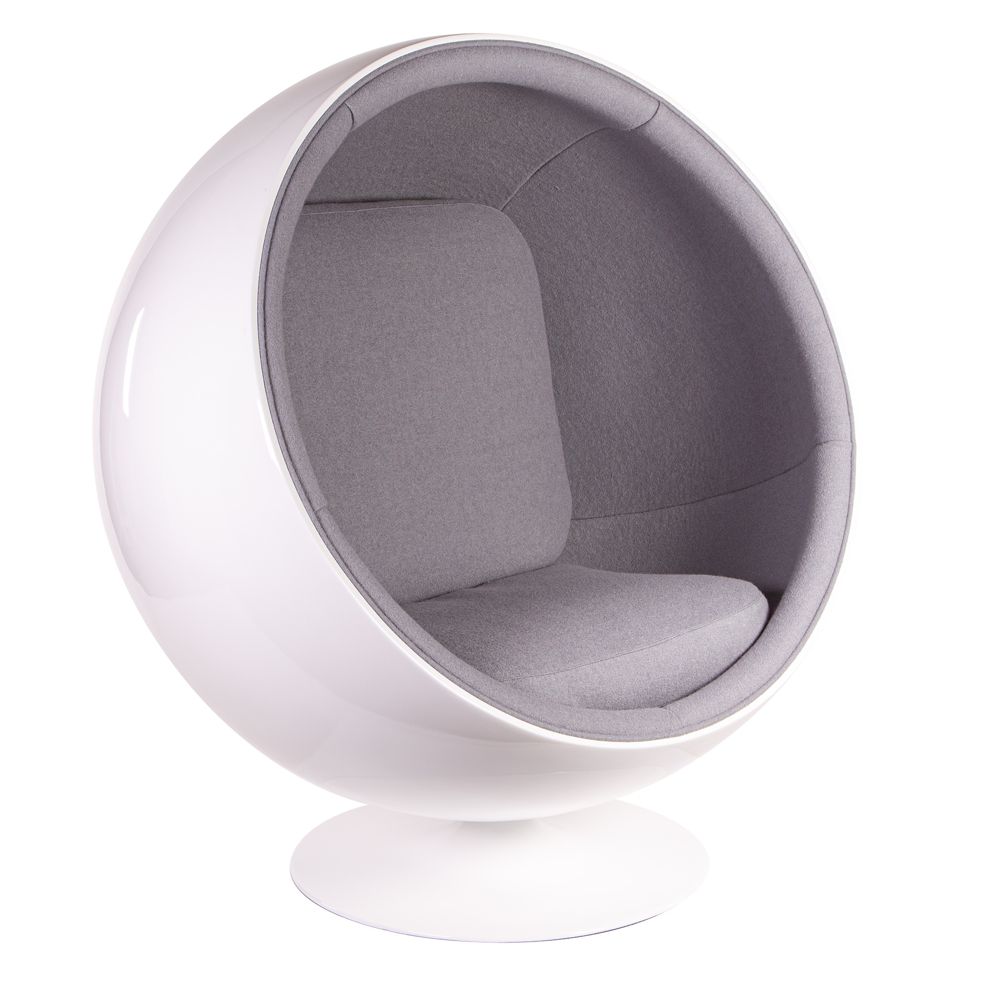 Eero Aarnio style, Lounge stoel Ball Chair Glasvezel wit Wol lichtgrijs