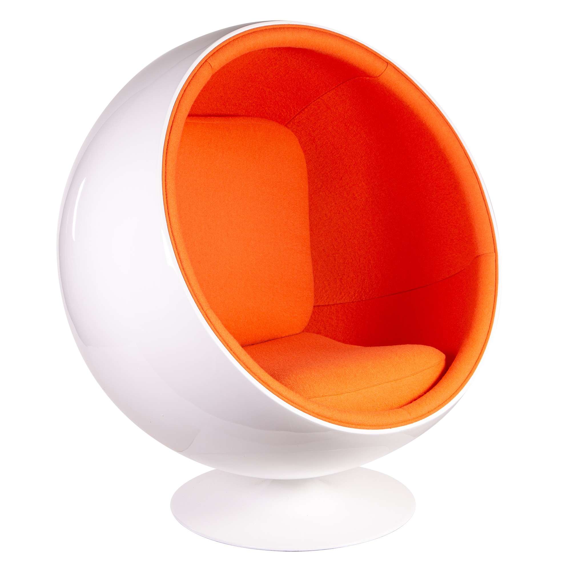 Eero Aarnio style, Lounge stoel Ball Chair Glasvezel wit Wol oranje