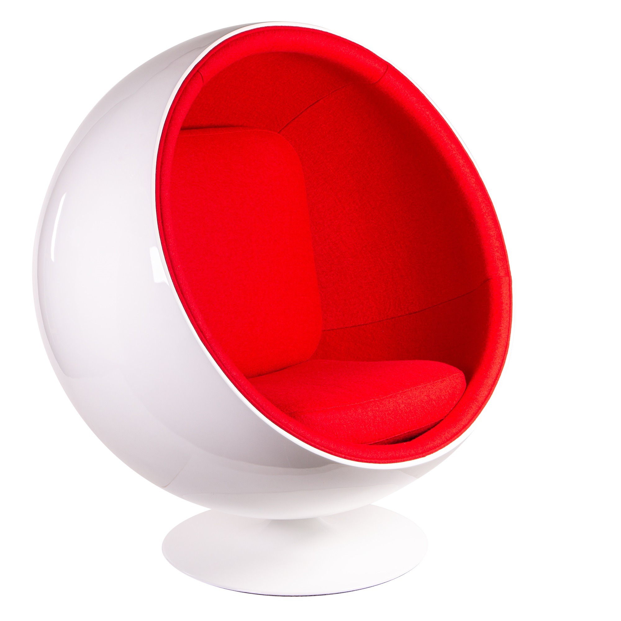 Eero Aarnio style, Lounge stoel Ball Chair Glasvezel wit Wol rood