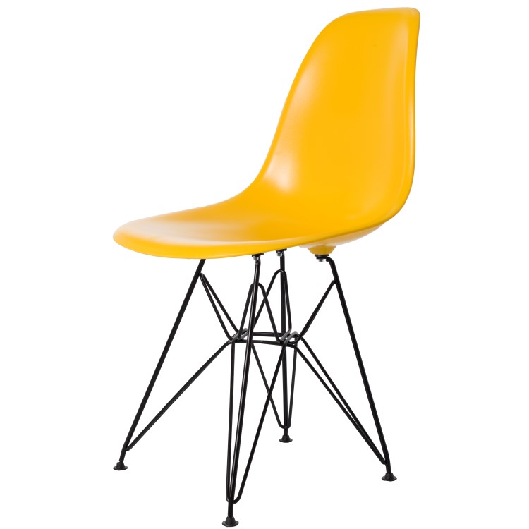 Charles Eames style, Eetkamerstoel DSR Zwart frame ABS geel