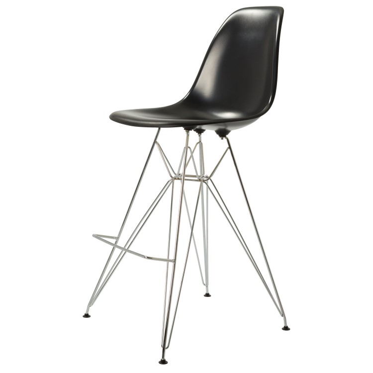Charles Eames style, Barkruk DSR glanzend ABS zwart