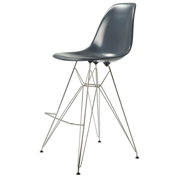 Charles Eames style, Barkruk DSR glanzend ABS donkergrijs