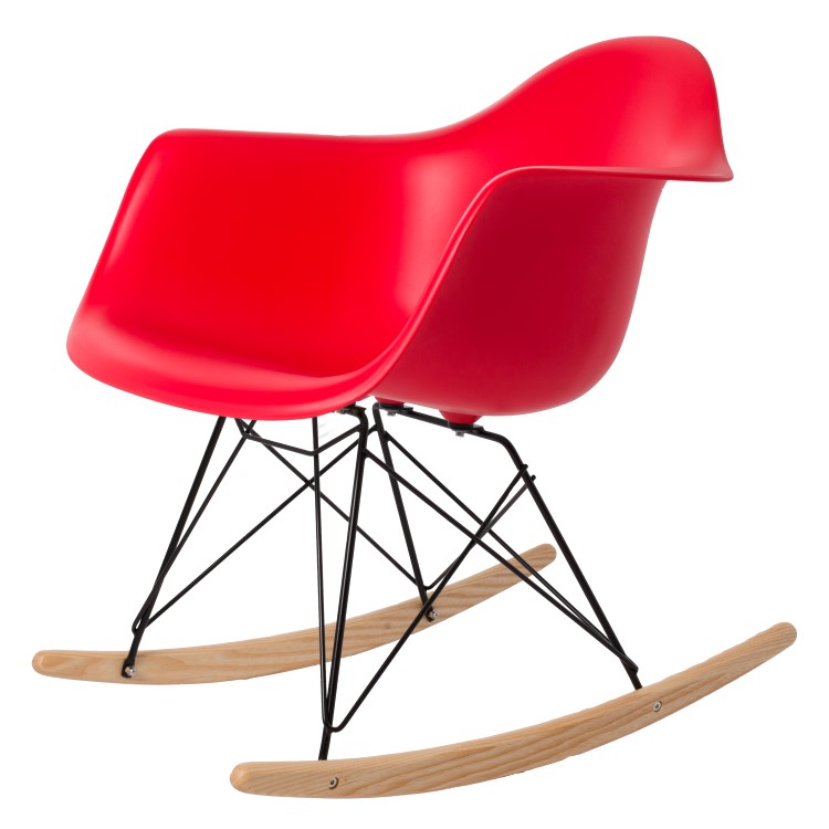 Charles Eames style, Schommelstoel RAR Zwart frame PP rood