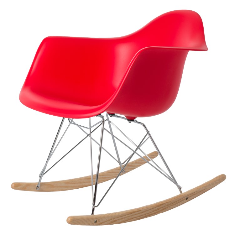 Charles Eames style, Schommelstoel RAR Chroom frame PP rood