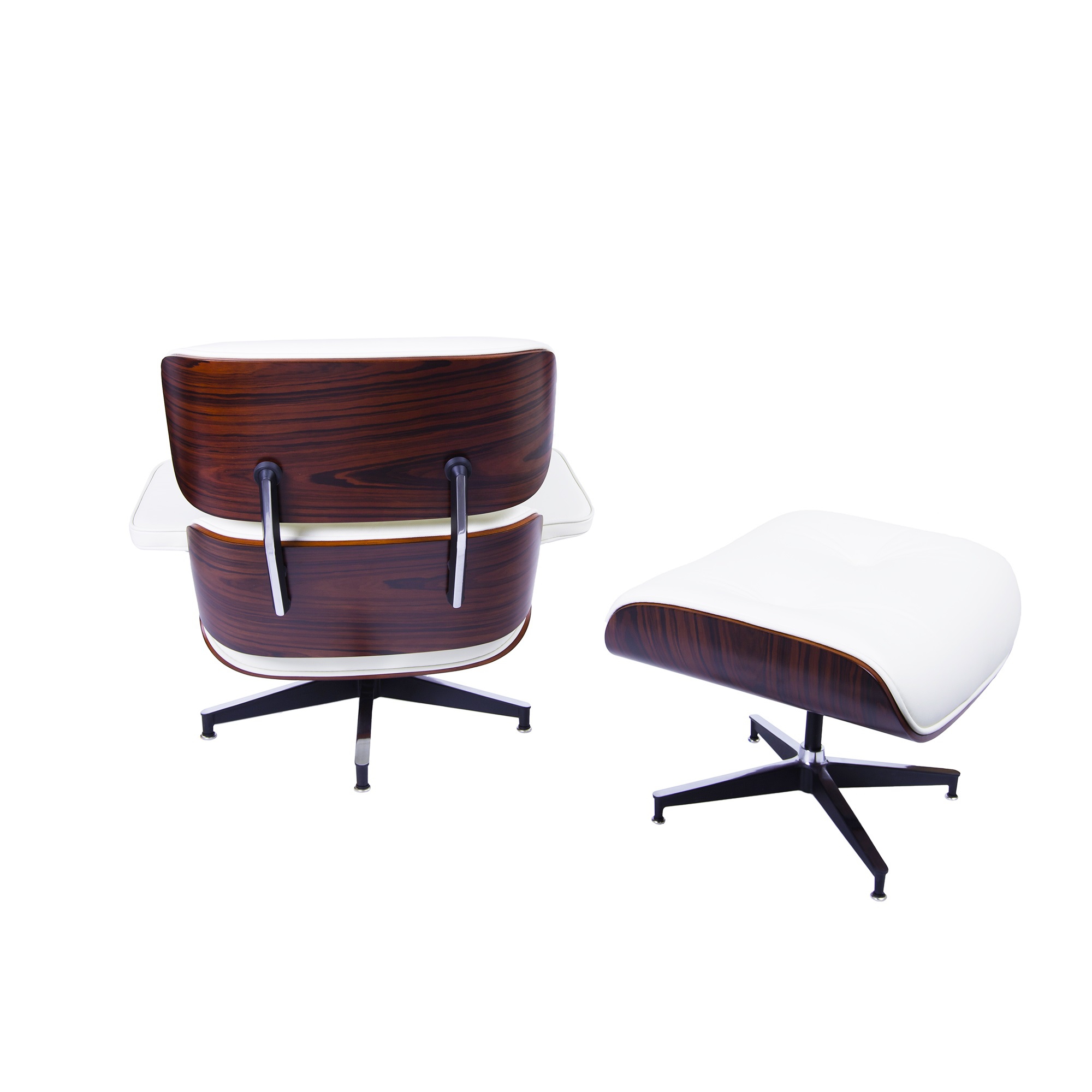Charles Eames style, Lounge stoel met Hocker EA670 XL creme Rosewood Zwarte base