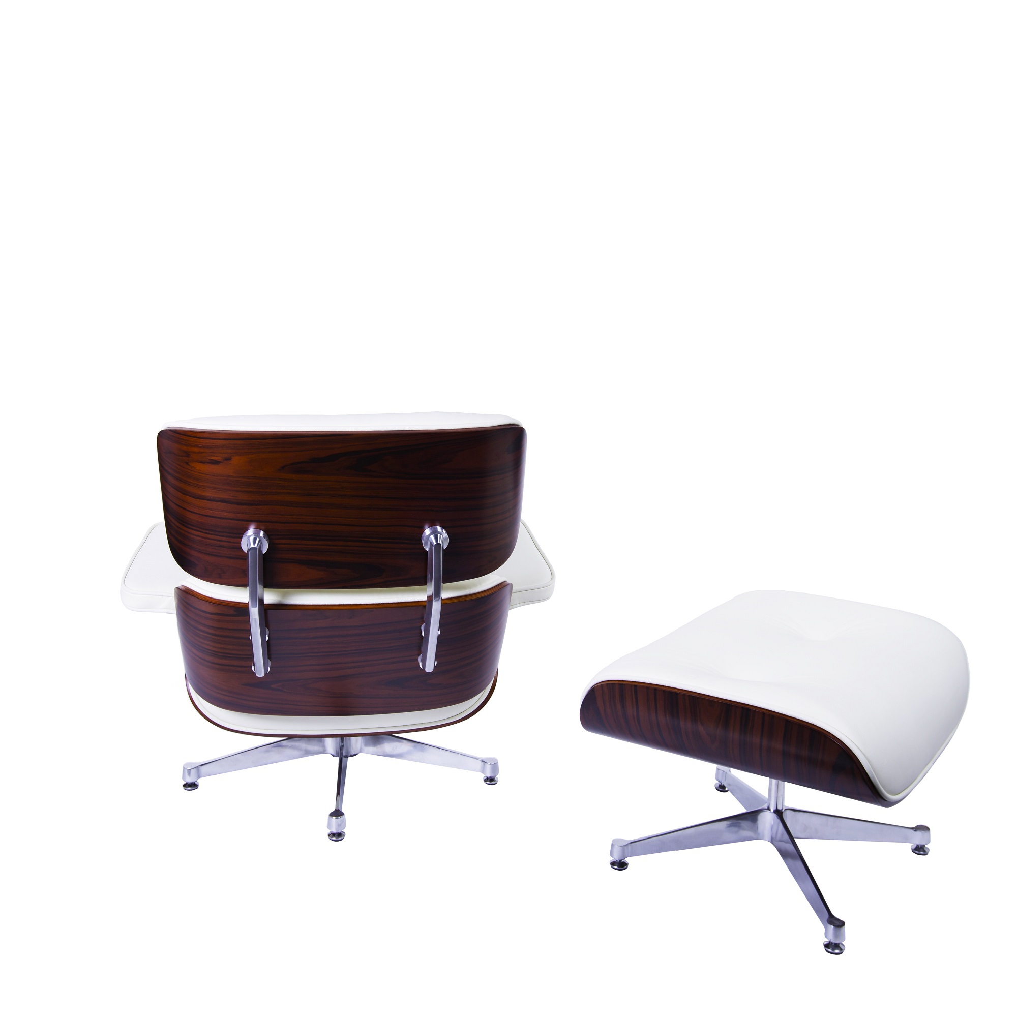 Charles Eames style, Lounge stoel met Hocker EA670 XL creme Rosewood Gepolijste voet