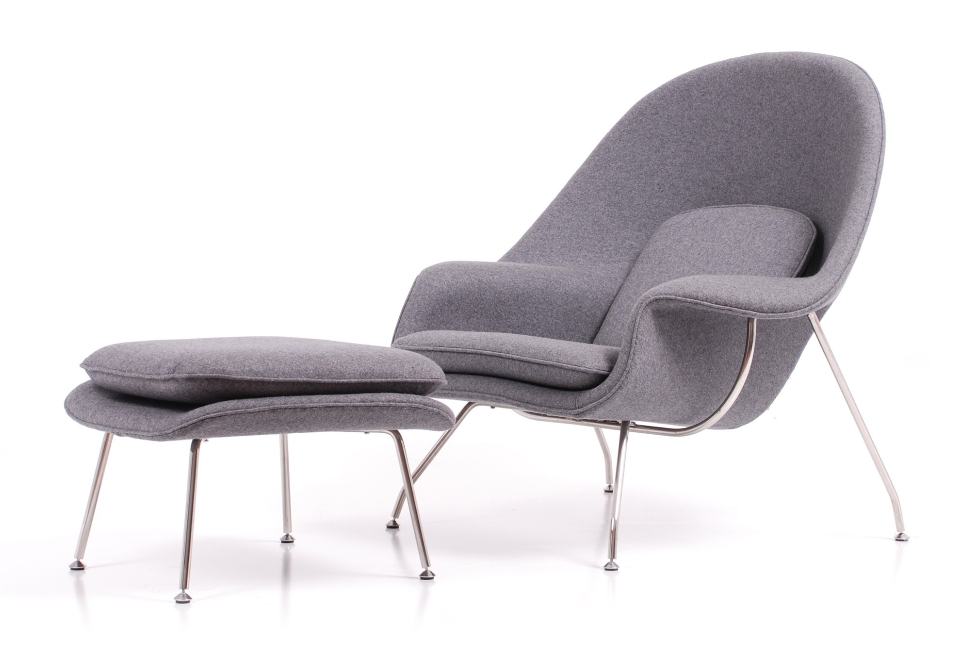 Eero Saarinen style, Lounge stoel met Hocker Womb grijs