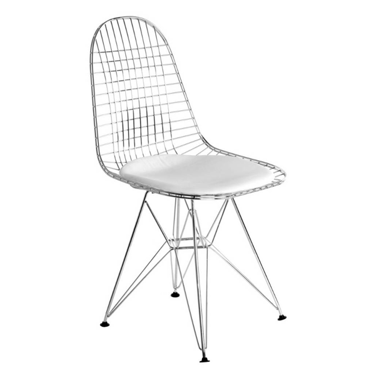 Charles Eames style, Eetkamerstoel DKR chroom Leer ivoorwit