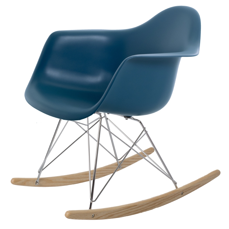 Charles Eames style, Schommelstoel RAR Chroom frame PP oceaanblauw