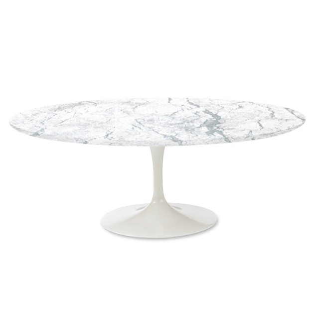 Eero Saarinen style, Eettafel Tulip Table Oval Bovenblad Marmer wit Onderstel wit