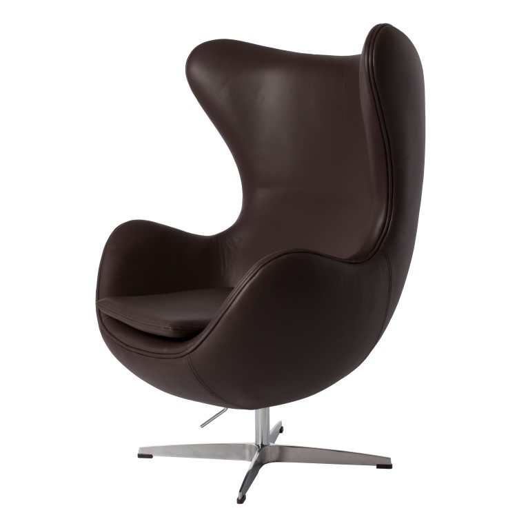 Arne Jacobsen style, Lounge stoel Egg stoel Leder bruin donkerblauw