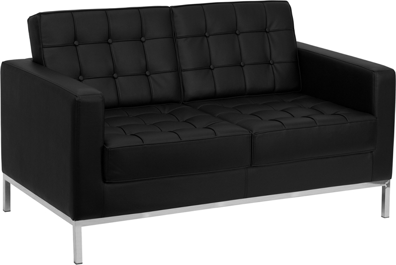 Ludwig Mies vd Rohe style, 2 zits bank Florence 2 seat sofa zwart