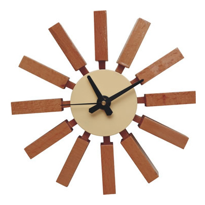 George Nelson style, Wandklok Block clock bruin