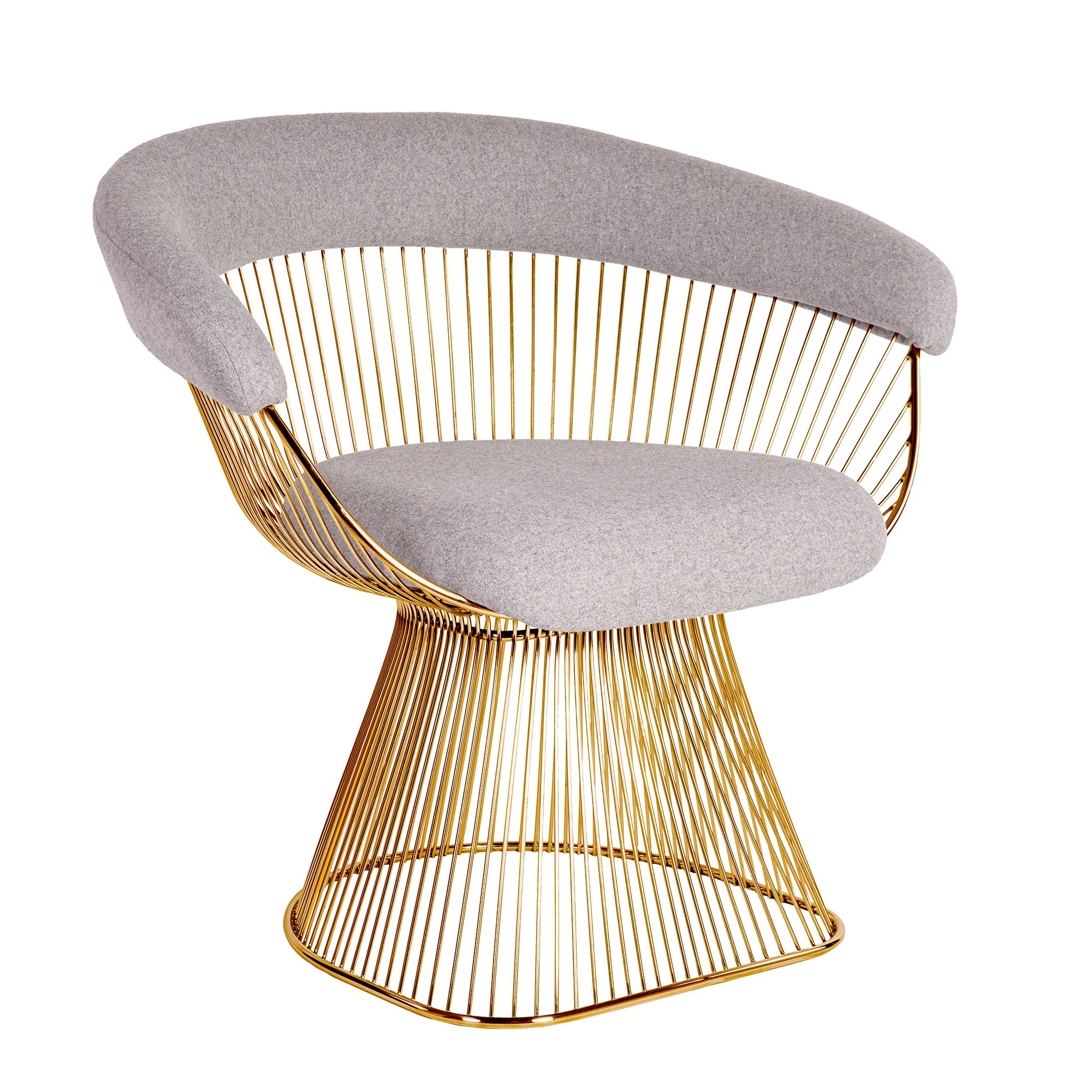 Warren Platner style, Eetkamerstoel Wire stoel Goud Kasjmier lichtgrijs