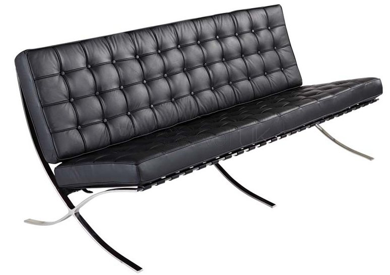 Ludwig Mies vd Rohe style, 3 zits bank Barcelona Pavillion 3 seat sofa zwart