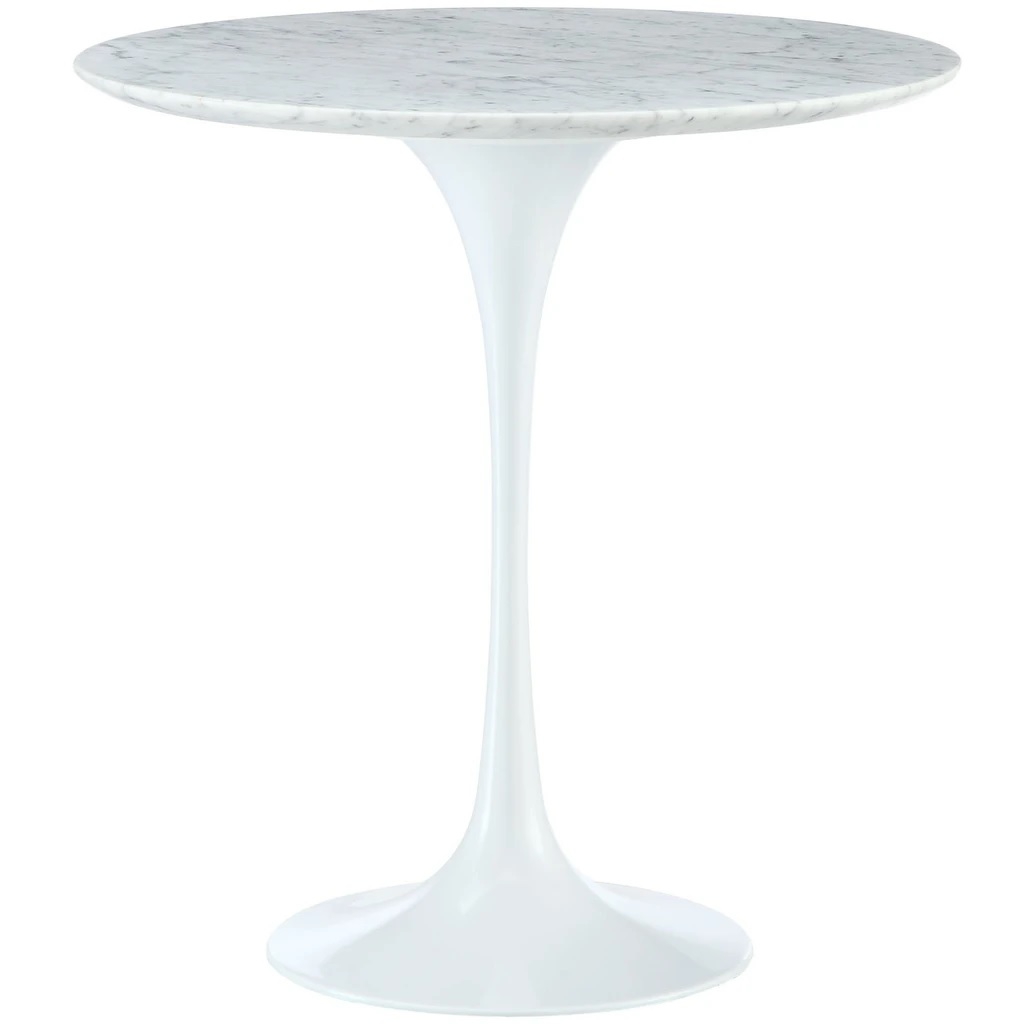 Eero Saarinen style, Bijzettafel Tulip Table 50cm Bovenblad Marmer wit Onderstel wit