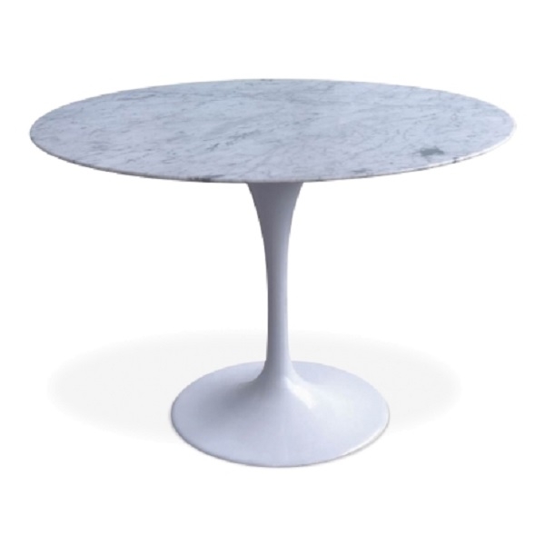 Eero Saarinen style, Eettafel Tulip Table 100cm Bovenblad Marmer wit Onderstel wit
