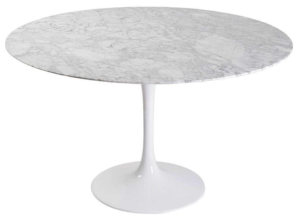 Eero Saarinen style, Eettafel Tulip Table 120cm Bovenblad Marmer wit Onderstel wit