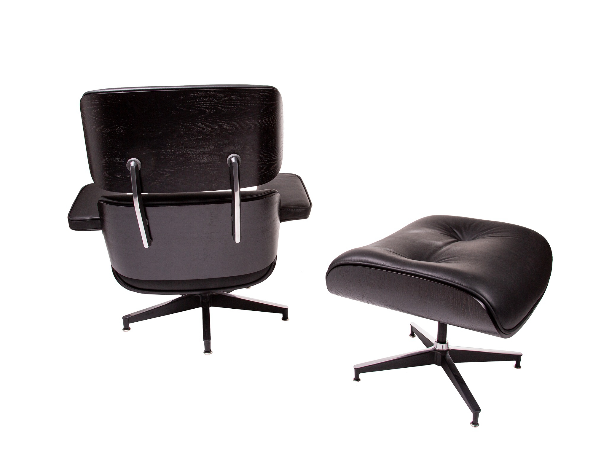 Charles Eames style, Lounge stoel met Hocker EA670 XL zwart zwart Zwarte base