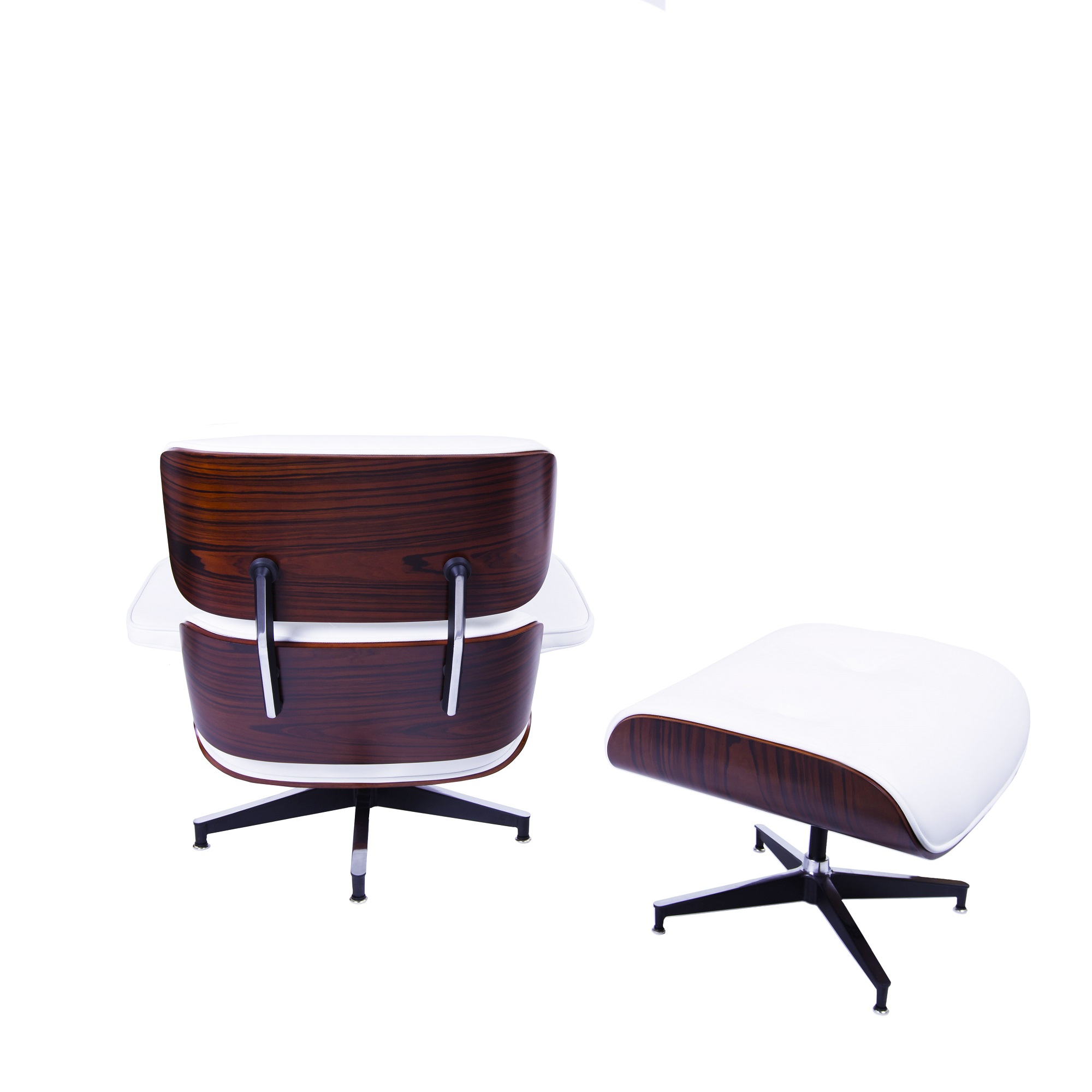Charles Eames style, Lounge stoel met Hocker EA670 XL wit Rosewood Zwarte base