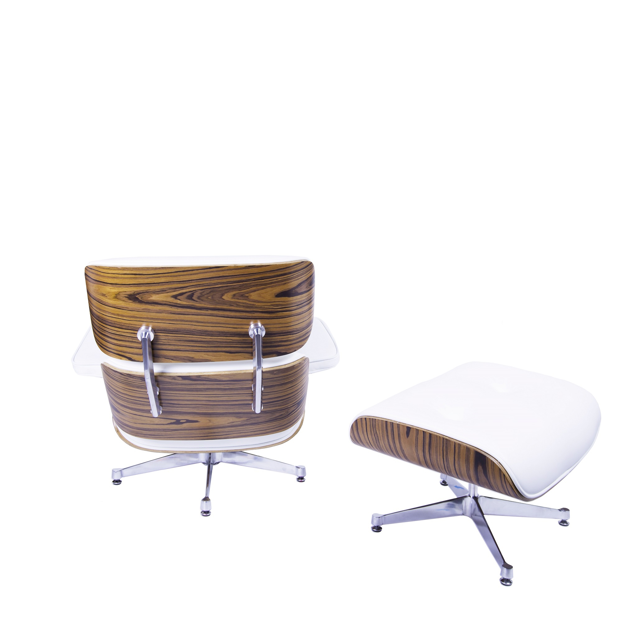 Charles Eames style, Lounge stoel met Hocker EA670 XL wit Palisander Gepolijste voet